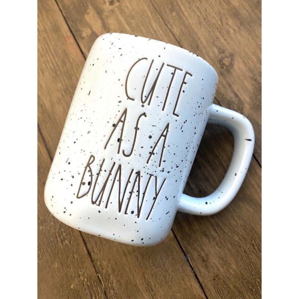 RAE DUNN "Cute As A Bunny" Blue Speckled Easter Mug, Spring, NEW! Cerami…
